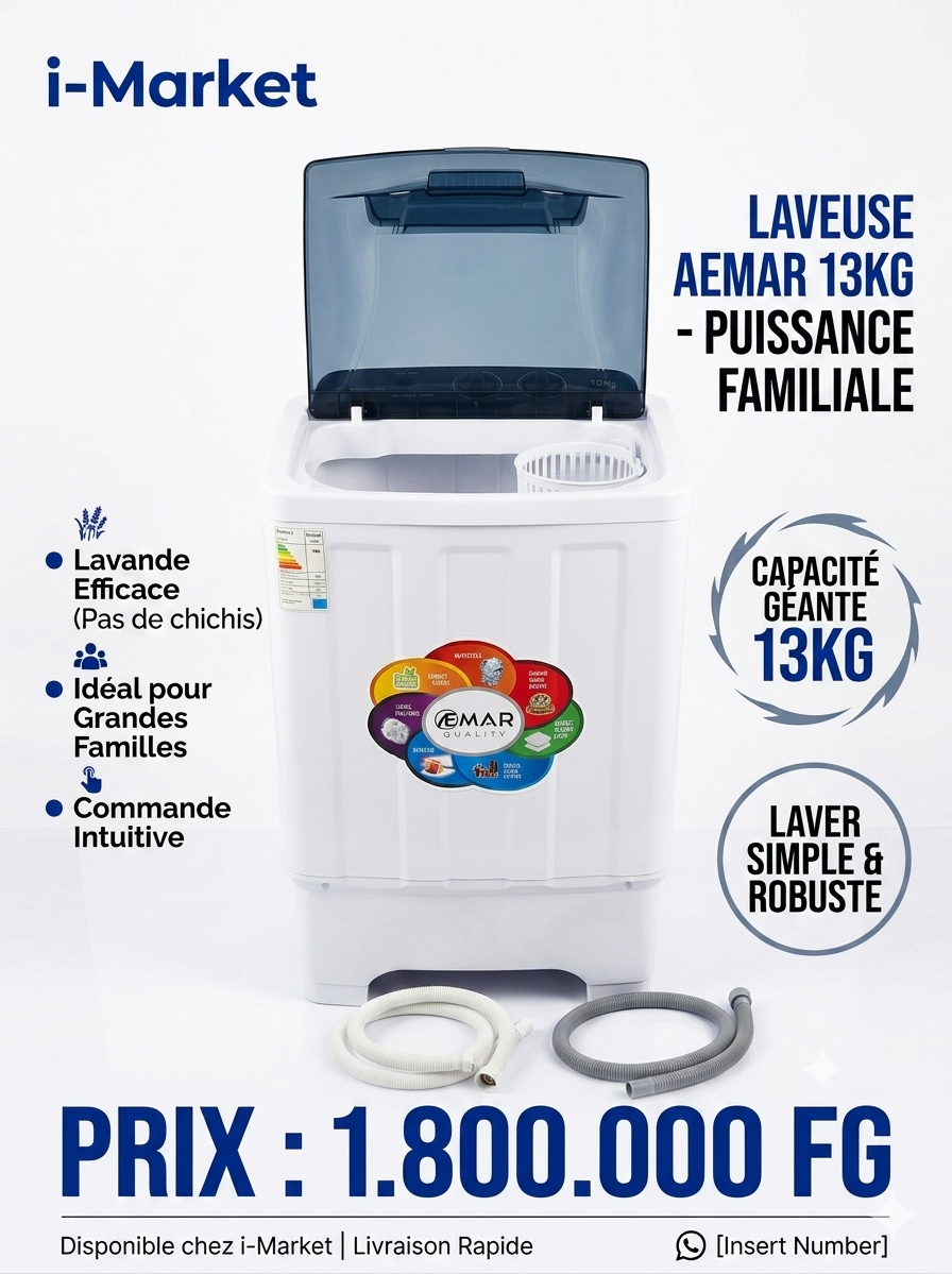 Machine à Laver AEMAR 13KG XXL — La Solution Ultime pour les Grandes Familles : Lavez Tout en un Seul Tour !