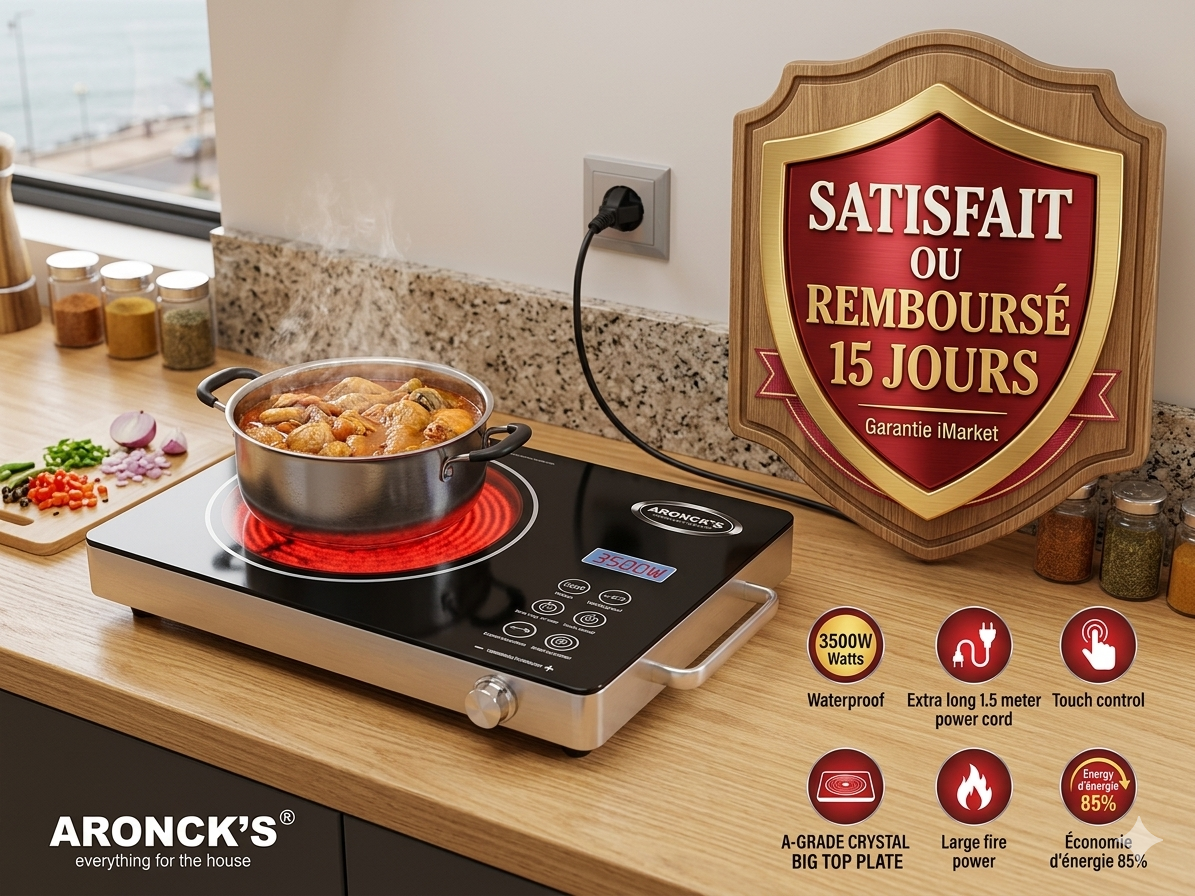 Plaque de Cuisson à Infrarouge ARONCK'S 3500W — Cuisinez Plus Vite, Sans Gaz et Sans Danger !