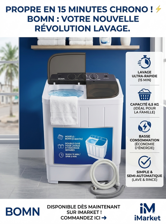 BOMA 7.2KG "La Petite Puissante" — Lavage Rapide & Essorage Turbo : Idéale pour les Espaces Optimisés !
